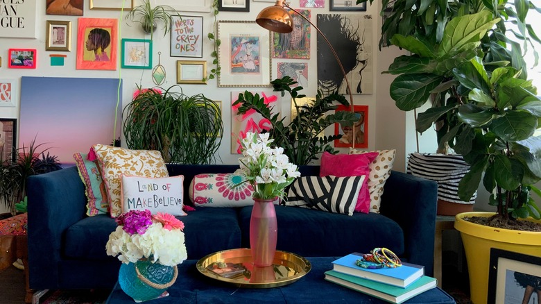 Maximalist living room with gallery wall