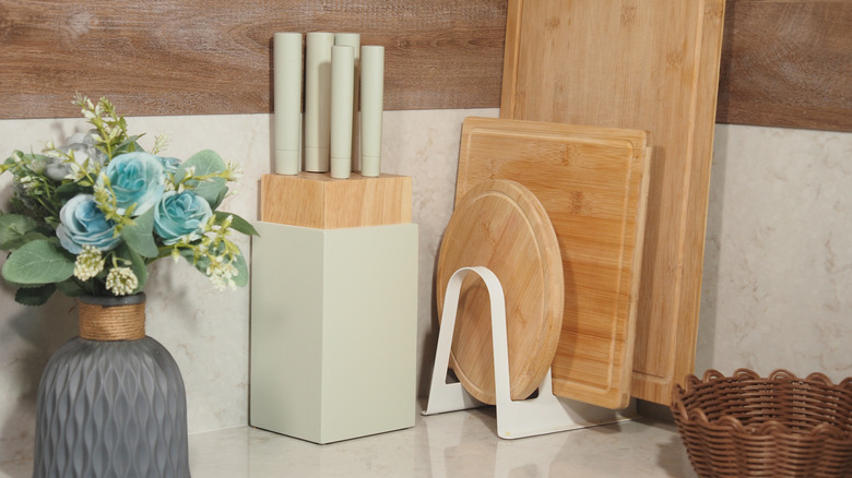 Knife block on a kitchen countertop