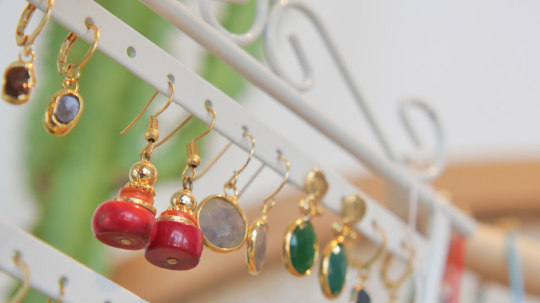 earrings displayed on rack