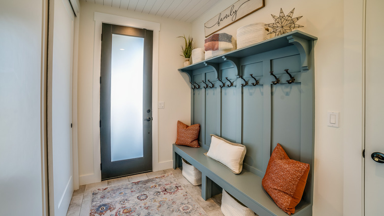 organized entryway with small plant by the front door