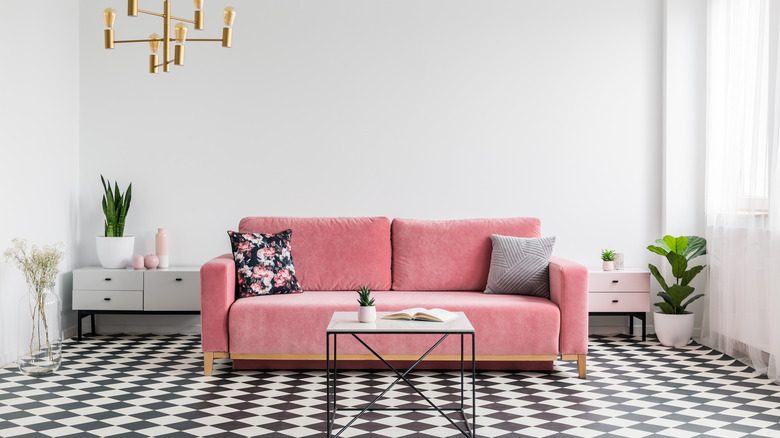 Checkered tile living room