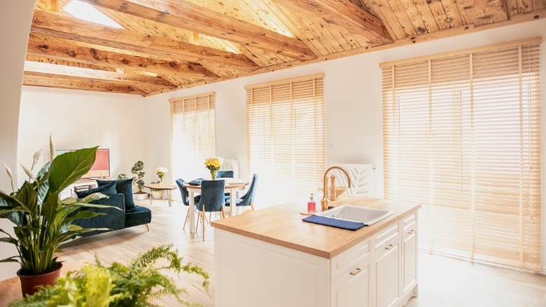 Kitchen with beamed ceiling