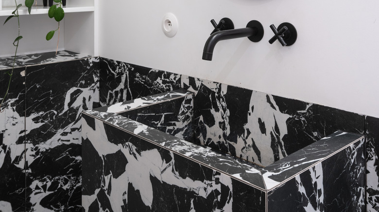 Black and white marble sink