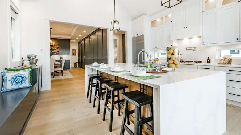 white kitchen with island