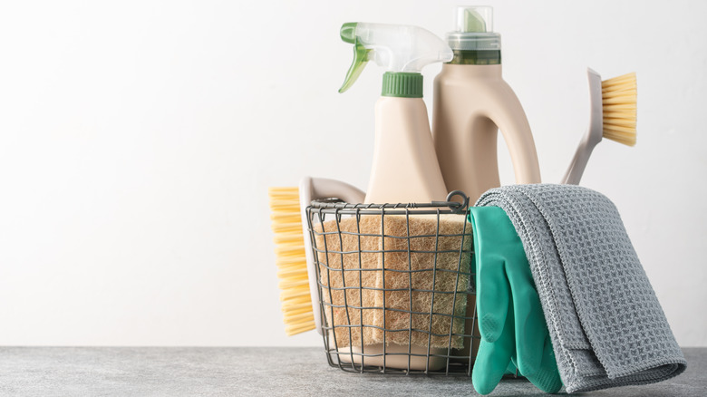 Basket of cleaning supplies