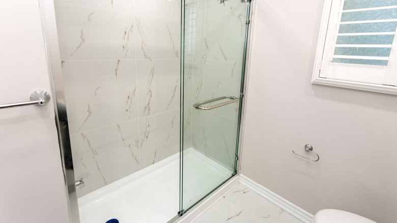 Bathroom with sliding glass shower doors