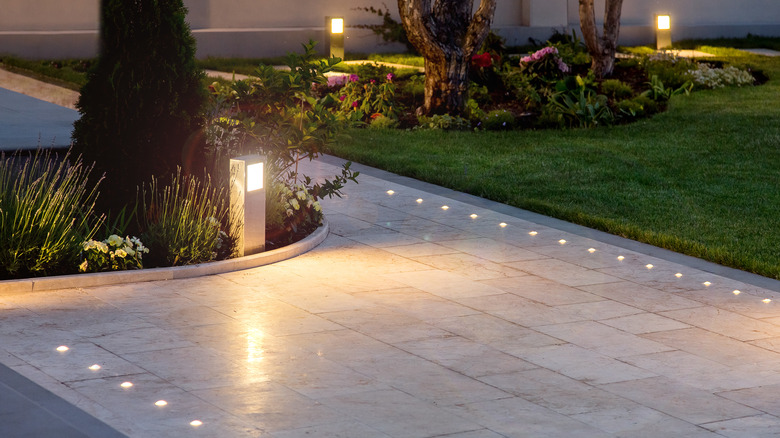 solar lights illuminating garden