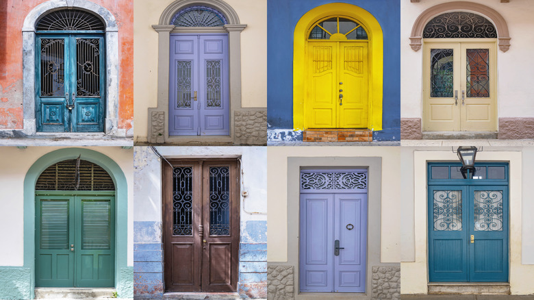 A collection of colorful doors edited in a grid