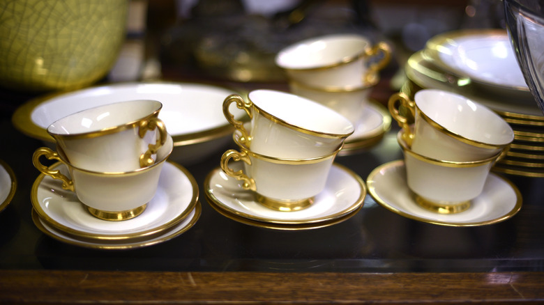 Collection of white and gold vintage espresso cups
