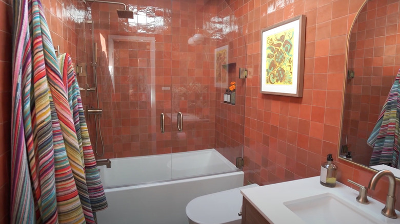 orange zellige tiles in bathroom