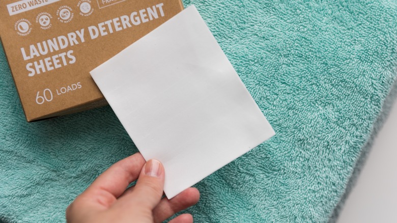 laundry detergent sheet on towel