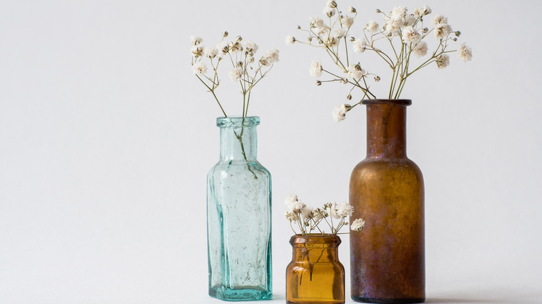 three vases made of glass
