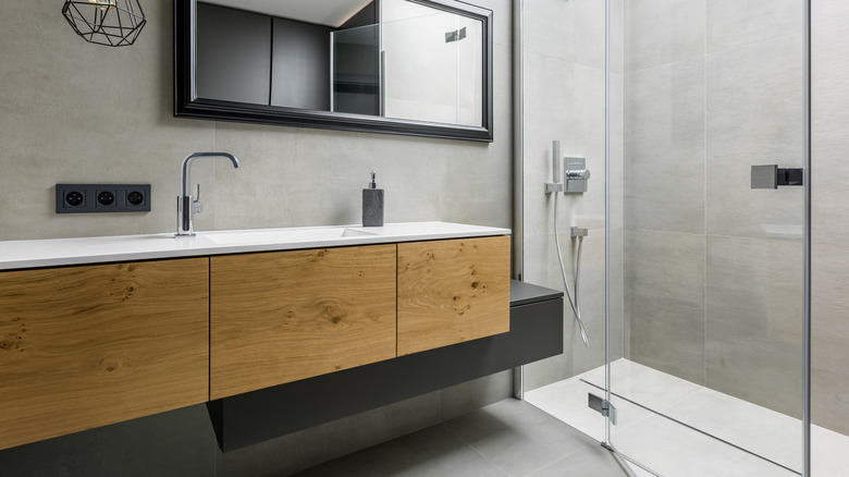 Modern shower with linear drain