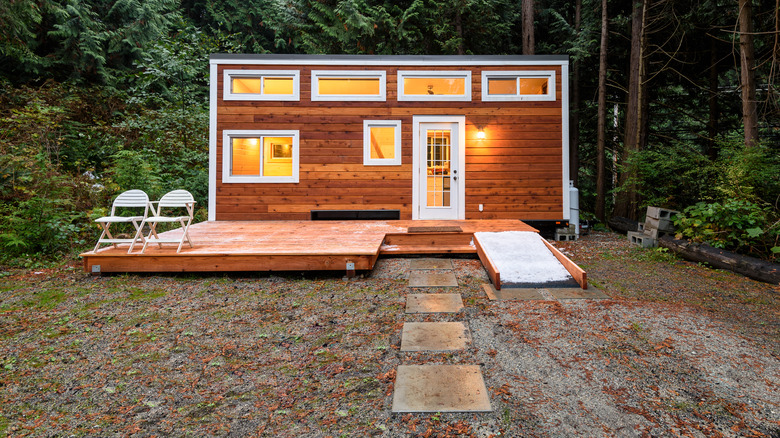 wood tiny home in forest