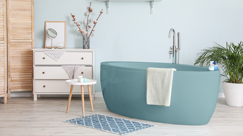 blue bathroom wall