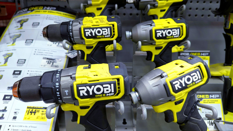 Multiple Ryobi tools in hardware store