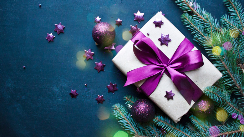 Christmas present with purple bow