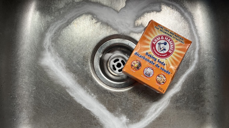 Baking soda heart in sink