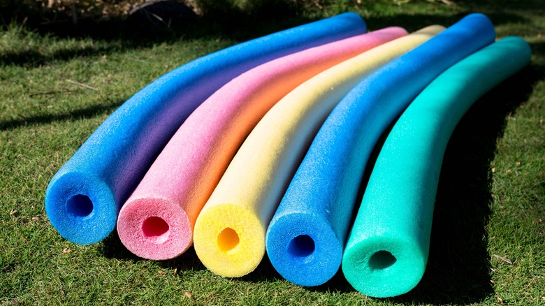 pool noodles in the garden