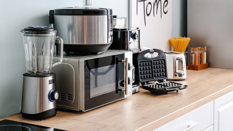 table with kitchen appliances 