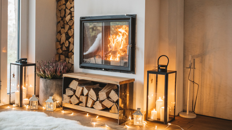 woodpile with indoor fireplace