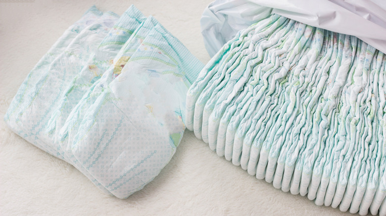Stacks of disposable diapers