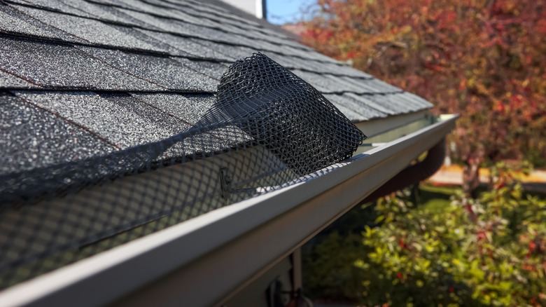 black mesh installed over gutters