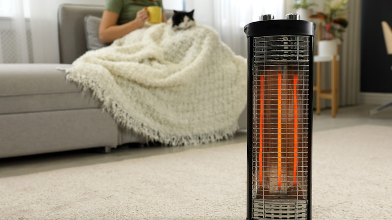 Space heater warming living room 