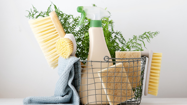 cleaning products in a basket