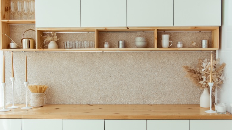 Open shelving in kitchen