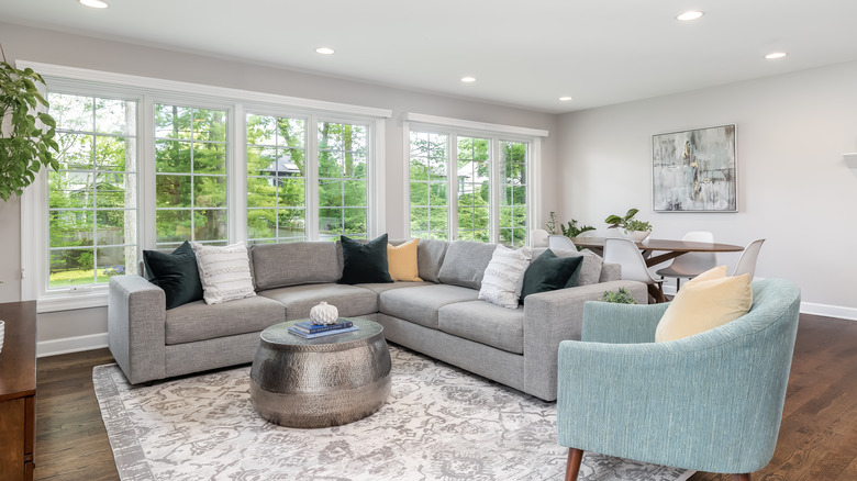 couch in front of window 