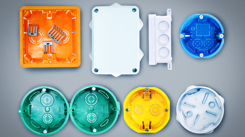 A variety of plastic electrical junction boxes