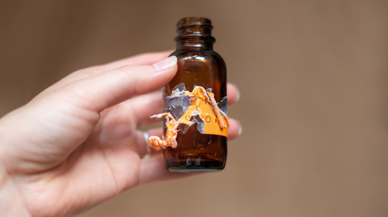 Sticker on essential oil bottle