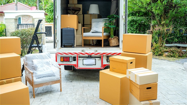 Moving truck with boxes
