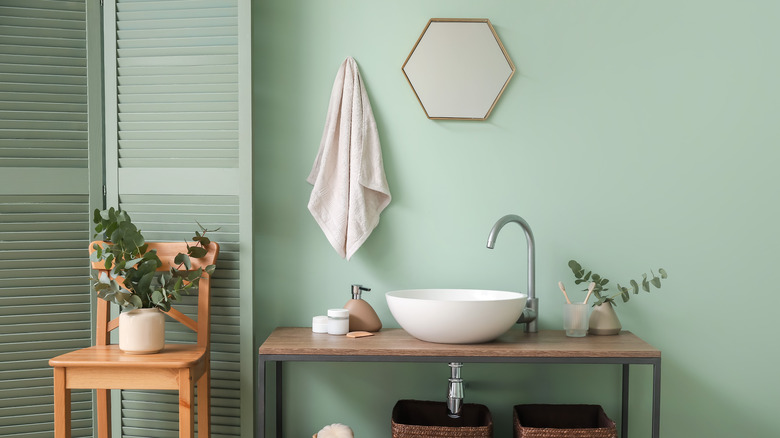 Green painted bathroom