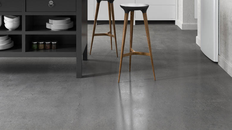 Concrete floor in kitchen