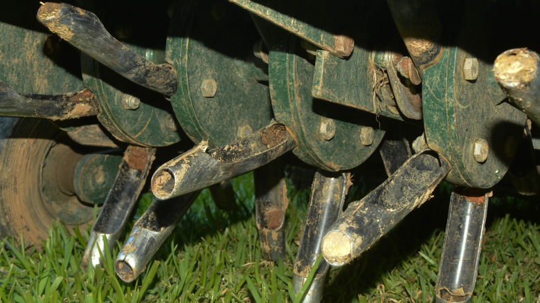 Closeup of core aerator