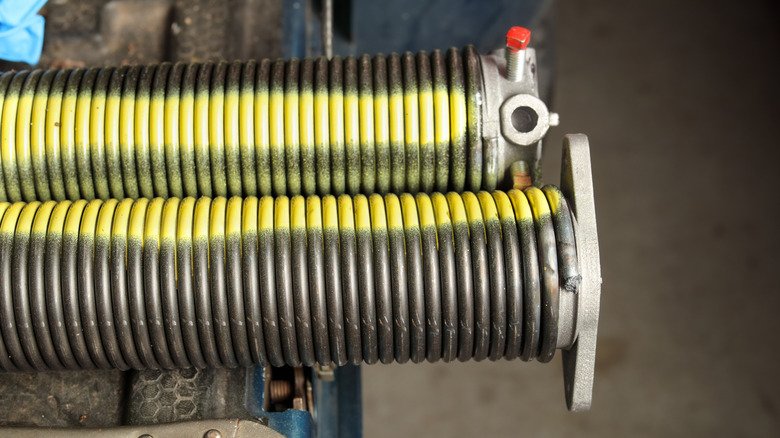 A close-up short of garage door springs