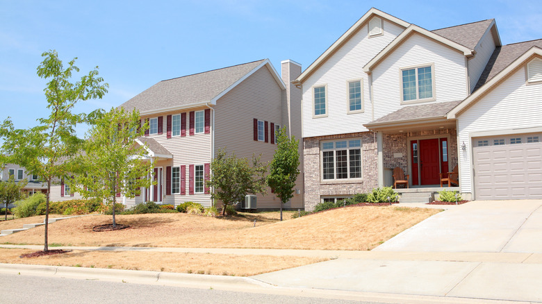 Brown lawn in front of a house 