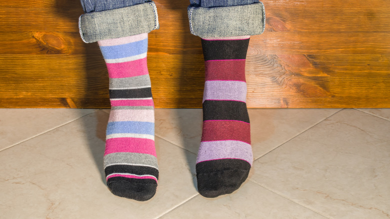 Socks on mismatched flooring