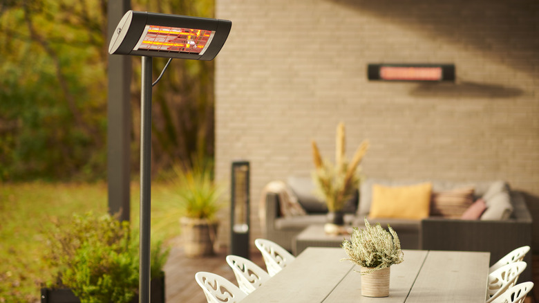 outdoor patio with heaters