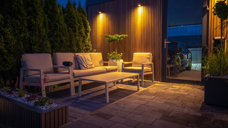backyard with yellow lighting