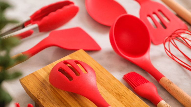 Silicone kitchen utensils on countertop