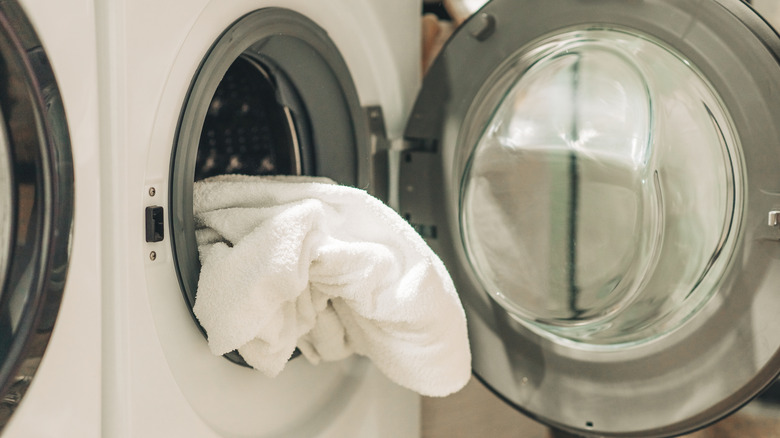 white towel in washing machine