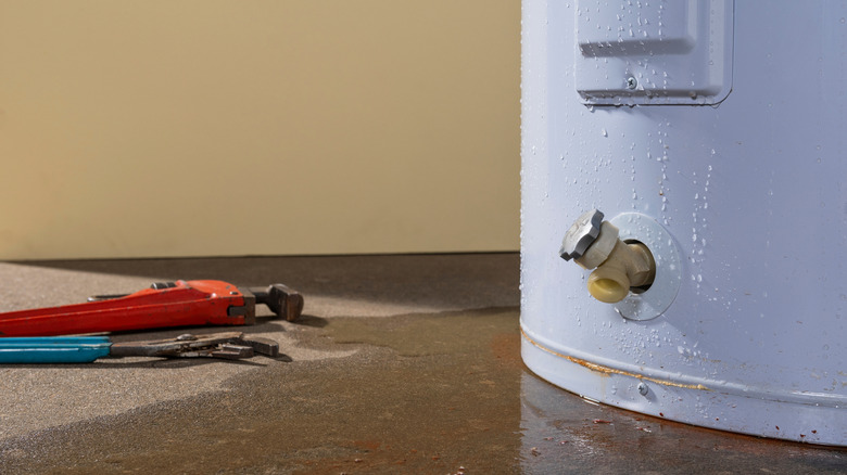 Water on the ground that leaked from a water heater