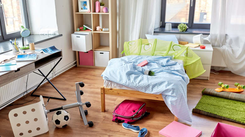 Messy living room with clutter