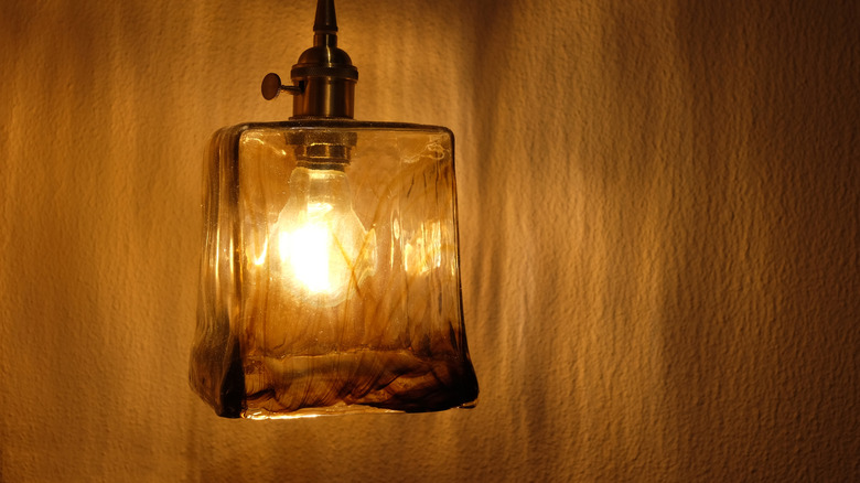 A vintage-style pendant lamp featuring a molded glass shade
