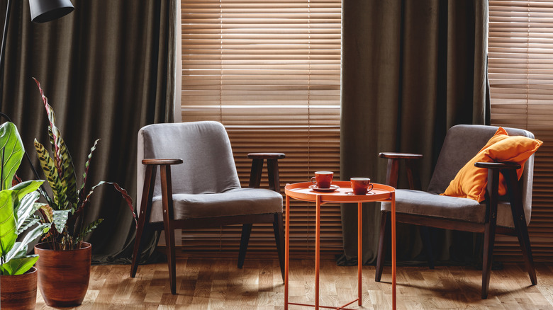 room with blinds and curtains