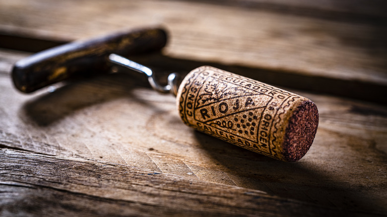 wine cork and corkscrew