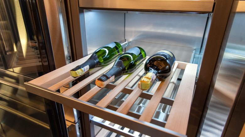 Close up shot of a chrome wine fridge